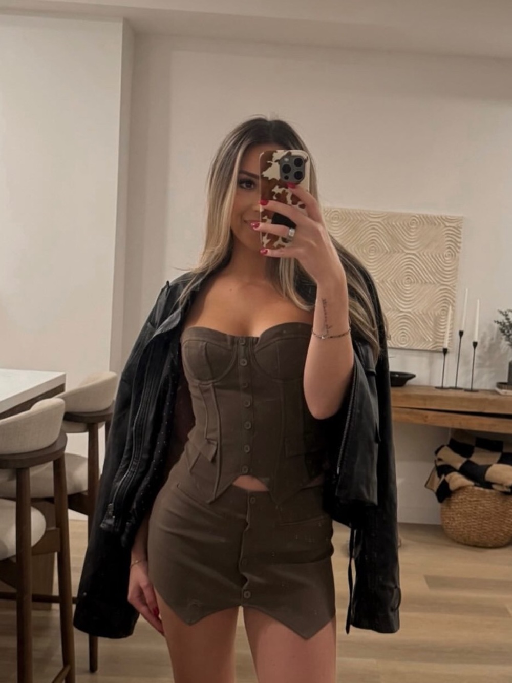 Edikted brown mini skirt and corset top